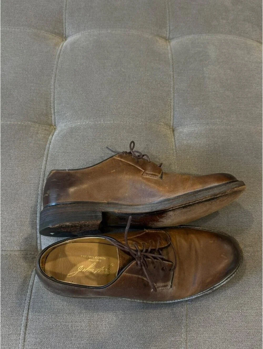 Frye Mens 9.5 D Tan Leather Plain Toe Derby Dress Shoes